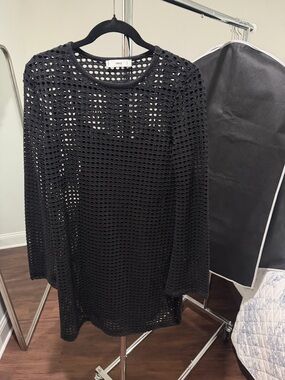 MNG by Mango Black Open-Knit Long-Sleeve Tunic